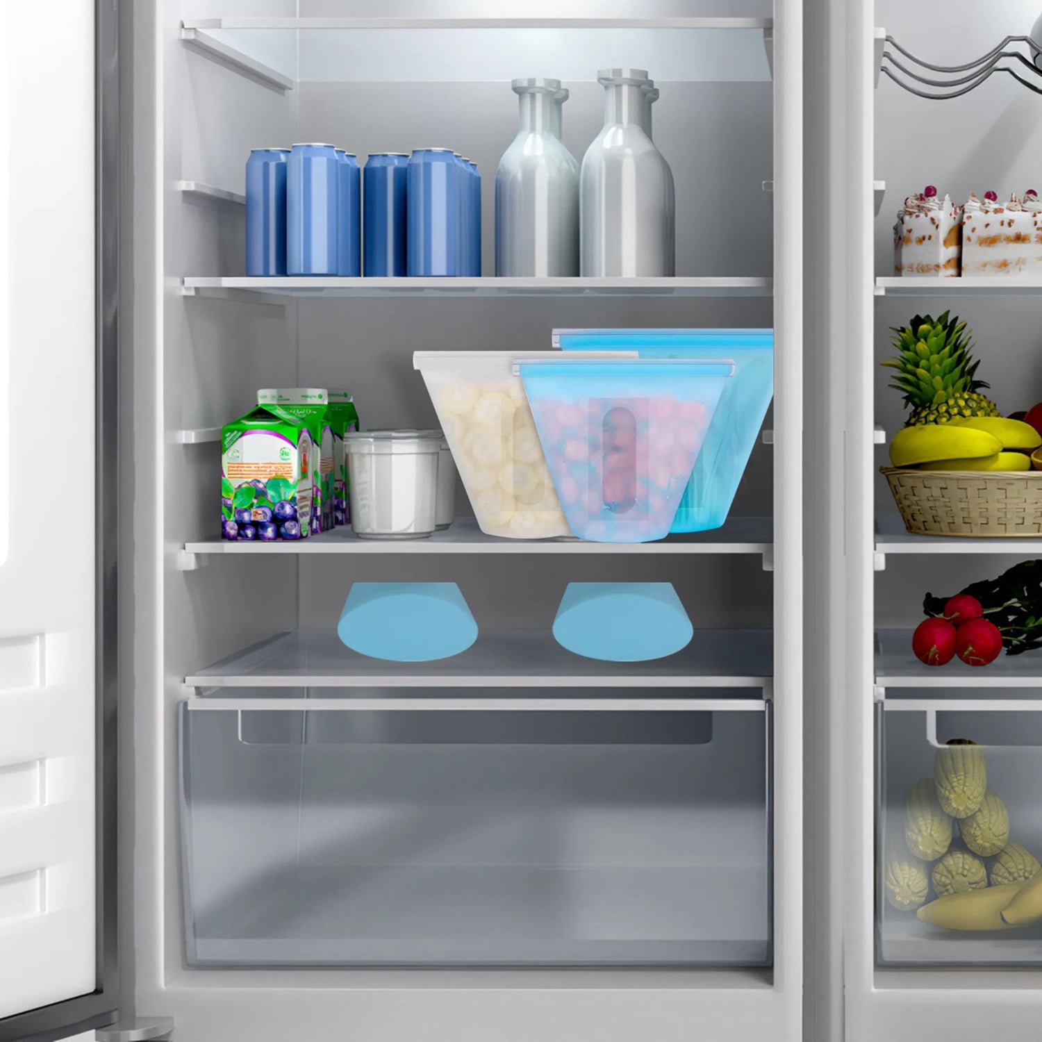 3Pcs Silicone Food Storage Bag Reusable Leakproof Kitchen Set