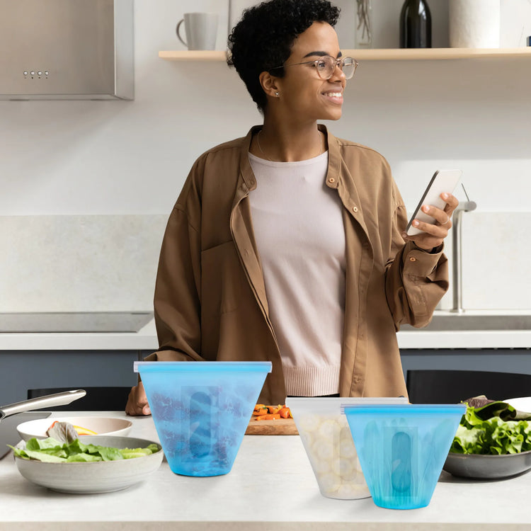 3Pcs Silicone Food Storage Bag Reusable Leakproof Kitchen Set